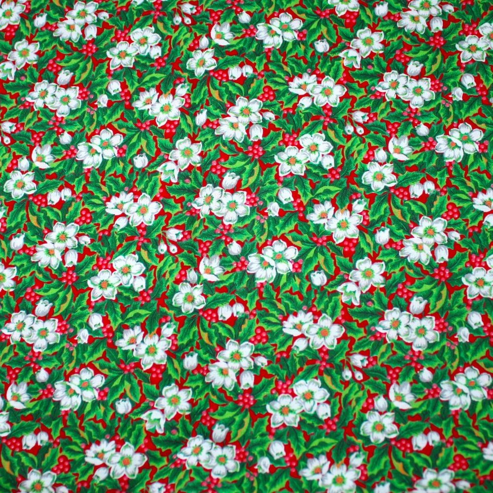FABRIC #1206 - Cotton - Christmas Floral Print Holiday Winter - 1/2 yard